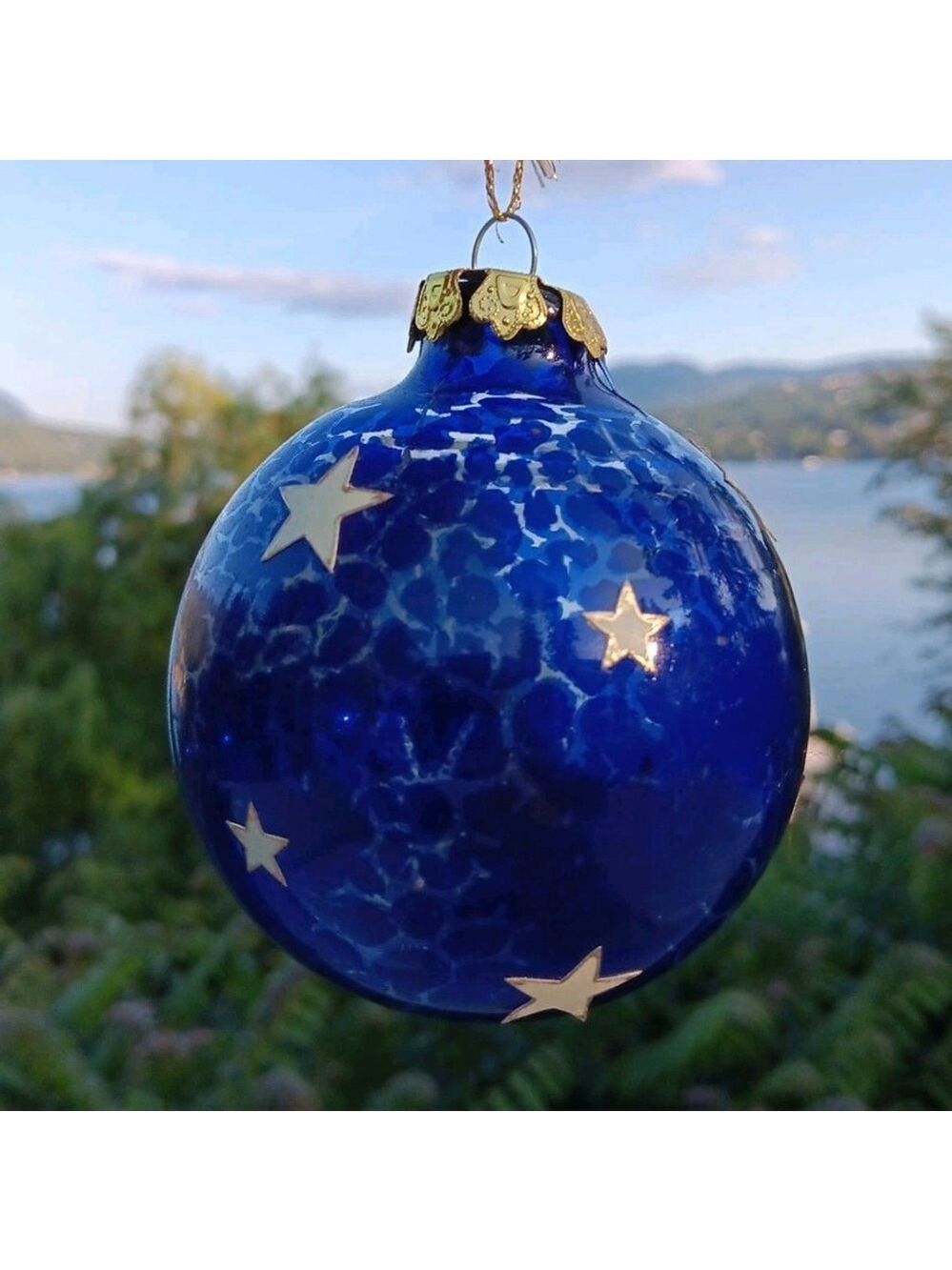 Vintage 3in Blown Blue Glass Stars Christmas Ornament Taiwan Est 1980s